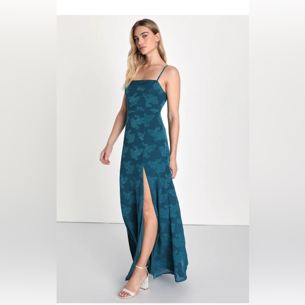 Lulus Lovely Affair Teal Blue Floral Burnout
Sleeveless Maxi Dress